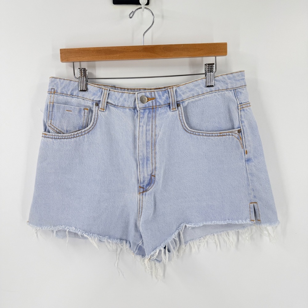 Zara‎ Denim Shorts Light Blue Size 12 Frayed Raw Hem High Rise Cotton Casual